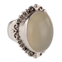 Grand Ovale Blanc Jadéite Ensemble en Argent Sterling Bague Sz 7.25 - $72.42