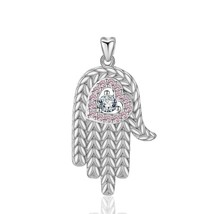 925 Sterling Silver Pink Heart CZ Hamsa Hand Pendant Necklace For Women Angel Ca - £20.60 GBP