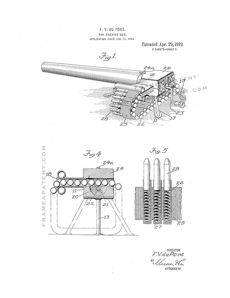 Primary image for Toy Machine-gun Patent Print - White