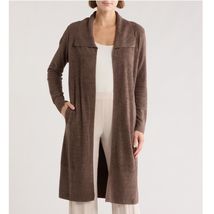 Barefoot Dreams Cozy Chic Ultra Lite Open Front Cardigan Sweater Java Me... - $99.00