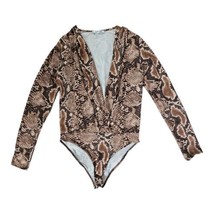 Zara Trafaluc Deep V-neck Snakeskin Long Sleeve Bodysuit Women’s Medium - £23.05 GBP