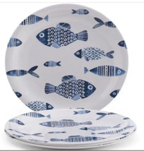 Sigrid Olsen Fish Dinner Plates Melamine Set of 4 Blue White Beach Nautical 10.&quot; - £24.79 GBP