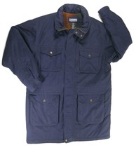 Lands End Navy Blue Insulated Car Coat Winter Plaid Wool Lining Mens Lar... - $84.99