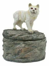 Small Albino Snow White Wolf Rounded Jewelry Decorative Box Figurine Decor - $14.99