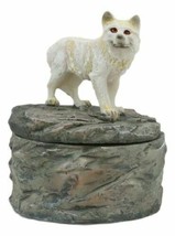 Small Albino Snow White Wolf Rounded Jewelry Decorative Box Figurine Decor - £11.84 GBP