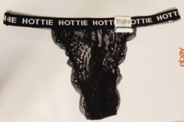 Rue 21 Women&#39;s Lace Thongs Black Size SMALL HOTTIE Elastic Waist Band New - £8.78 GBP