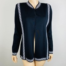 Exclusively Misook Black Open Front Cardigan Tribal Accents Women&#39;s XS - £42.11 GBP