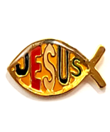 Jesus Fish Ichthys Gold Tone Multicolor Lettering Pin Christian Religiou... - €8,57 EUR