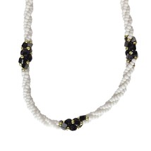 Torsade Necklace Black Onyx Chips White Glass Seed Beads Vintage Jewelry - £28.12 GBP