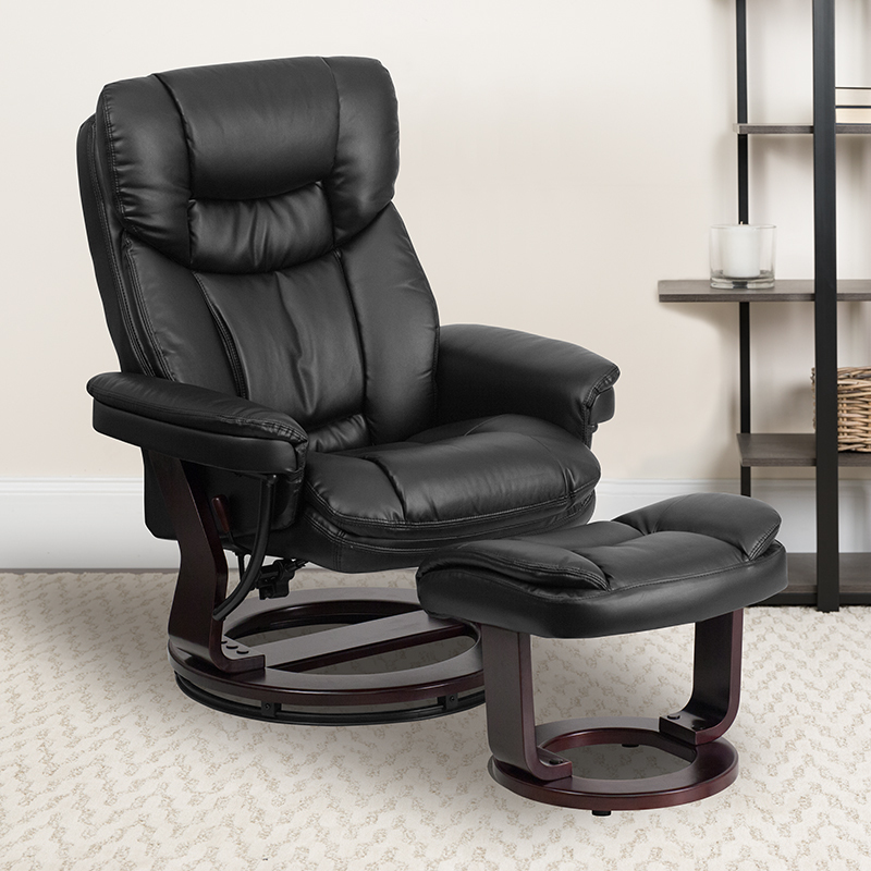 Black Leather Recliner&Ottoman BT-7821-BK-GG