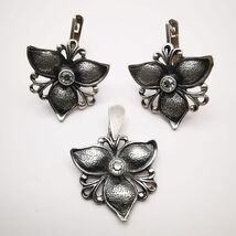 Vintage Ice Flower Jewelry Set  925 Sterling Silver Pendant &amp; Earrings w... - $150.00