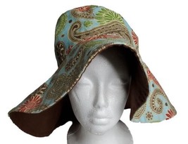 Reversible Sun Hat Fabric Paisley Multicolor Brown Foldable Travel Wear - £12.87 GBP