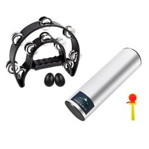 Double Row Tambourine And Stainless Steel Cylinder Shaker Hand Held Perc... - £40.74 GBP
