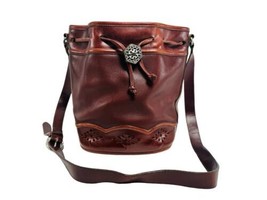 Brighton VTG Brown Cowhide Leather Shoulder Bucket Handbag Tote Purse Bag - £23.20 GBP