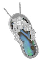 Sterling Silver Shell Slipper Flip Flop Pendant Necklace, - $128.22