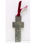 Pewter Cross Ornament Grapevine Design Purple Ribbon Inscribed With Matt... - £7.15 GBP