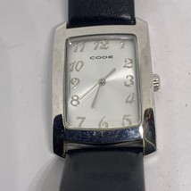 Code Silver Tone Stainless Steel Leather Watch Working New Battery - $24.25