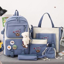 5 Pcs Sets Canvas Schoolbag Female Elementary School Students Junior High School - £36.94 GBP