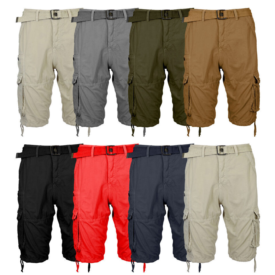 Men's Distressed Washed Cotton Cargo Shorts With Belt (Size 30-42) NEW FREE SHIP