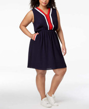MONTEAU Womens Trendy Plus Size Varsity Stripe A Line Dress Size 2X Color Navy - £46.09 GBP