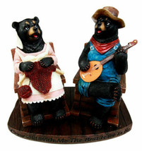 Large Country Bear Couple With Banjo &amp; Knitting Figurine 8.5&quot;H Grow Old With Me - £39.81 GBP