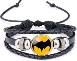 NEW BATMAN BRUCE WAYNE THE BAT MAN SUPER HERO GLASS BRAIDED LEATHER BRAC... - $15.84