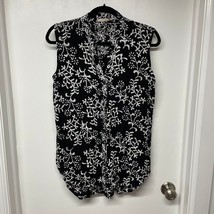 Soft Surroundings Black White Floral Patterned Sleeveles Button Up Blous... - £9.34 GBP