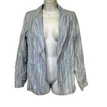 cynthia rowley blue white stripe linen Nautical blazer Jacket Size M - $24.74