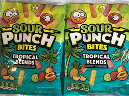 SOUR PUNCH BITES Tropical Blends Flavors Chewy Gummi Candy 2 pack of 3.7oz bags - £10.74 GBP