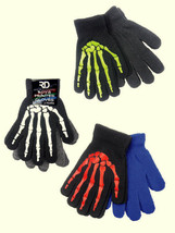 Boy&#39;s 6-12 Skeleton Gloves 2 Pack New Acrylic Royal Deluxe - £5.91 GBP