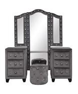 Gray Velvet Crystal Tufted Vanity Set - $1,773.90 CAD