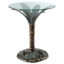 Cast Aluminum Palm Tree Glass Top End Table - £430.24 GBP