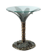 Cast Aluminum Palm Tree Glass Top End Table - £433.96 GBP