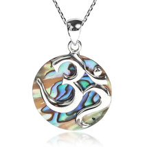 Spiritual Aum or Om with Abalone Shell .925 Sterling Silver Necklace - £20.50 GBP