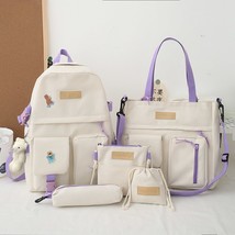 Schoolbag Backpack 5 Piece Set High School Backpack Bags For Teenage Girl Canvas - £39.88 GBP