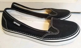 Crocs Women&#39;s Hover Slip-On Canvas Sneaker, Black/Oyster Size 6 - $21.33
