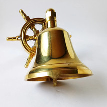 Nautical Marine Shiny Brass Wheel Ship Bell~Wall Hanging Door Bell Home ... - £31.29 GBP