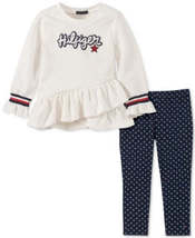 Tommy Hilfiger Girls Ruffled Sweatshirt and Printed Leggings Set,Various Designs - $33.00