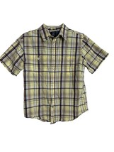 Faded Glory Boys Shirt Size XL 14-16 Button Front Short Sleeve Plaid Tan Blue - $9.89