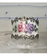 Guilloche ring Rose Flower band size 6.75 sterling silver women girls - €57,75 EUR