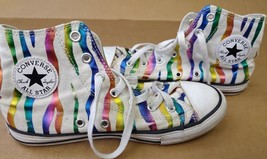 Converse All Star Chuck Taylor Junior Sneakers Size 3 High Top Rainbow Striped - £15.13 GBP