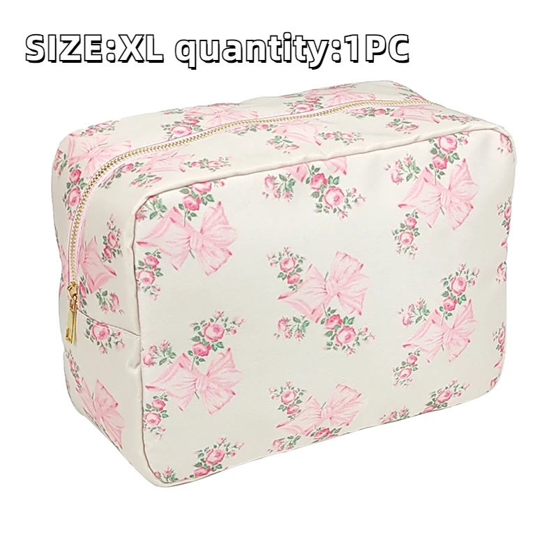 Pink Blue Printed Bow Cosmetic Bag Toiletry Pouch Waterproof Storage Nylon Outdo - £62.02 GBP