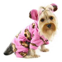 Klippo Dog Clothes Silly Monkey Fleece Dog Pajamas Hooded Pink XS-XL Puppy - £23.90 GBP