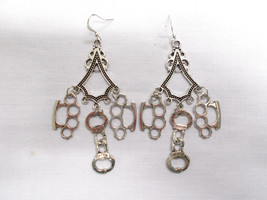 Brass Knuckles And Handcuffs On Deco Main Shape Drop 4 Part Charm Earrings - £8.05 GBP