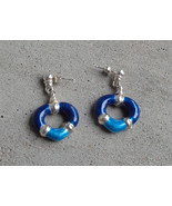 Vtg Shiny Blue Enamel 925 Sterling Silver Open Heart Earrings Drop Dangl... - £32.70 GBP
