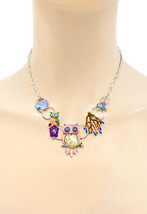 Enameled Owls Bird Nature Elements Whimsical Necklace Animal Themed Jewelry - $18.05