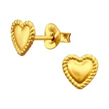 Heart 925 Silver Stud Earrings Gold Plated - £11.08 GBP