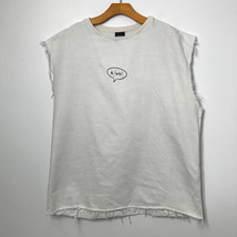Zara Denim Graphic Shirt XL White Sleeveless Cutoff Pullover Crew Neck P... - $25.79