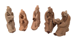 5 Vintage Chinese Mudman Figurines Detailed All Similar Clay Men Handmade - $45.82