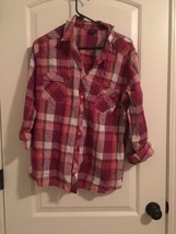 Faded Glory Women&#39;s Pink Plaid Long Sleeve Button Up Shirt  Choose Your Size - $20.08+